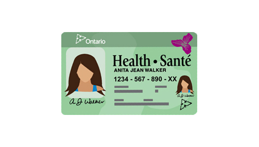 A cartoon illustration of the green/white Ontario Health Card. 