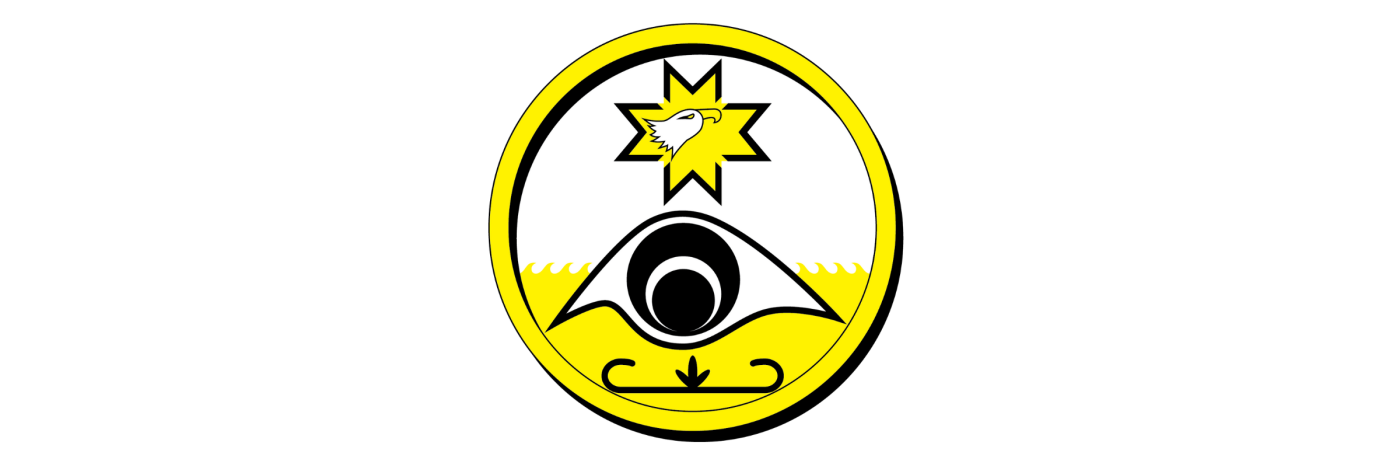 Icône de réconciliation d’INCA. Illustration graphique représentant un œil stylisé à l'intérieur d'un anneau ou d'un cercle. La partie inférieure du dessin représente un œil et des vagues jaunes avec une mosaïque à double courbure. Au-dessus de l'œil, on voit une étoile jaune à huit branches avec une tête d'aigle blanche au centre du dessin. 