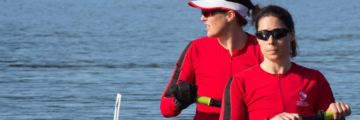 Victoria Nolan and her teammate rowing on Elk Lake, Victoria.