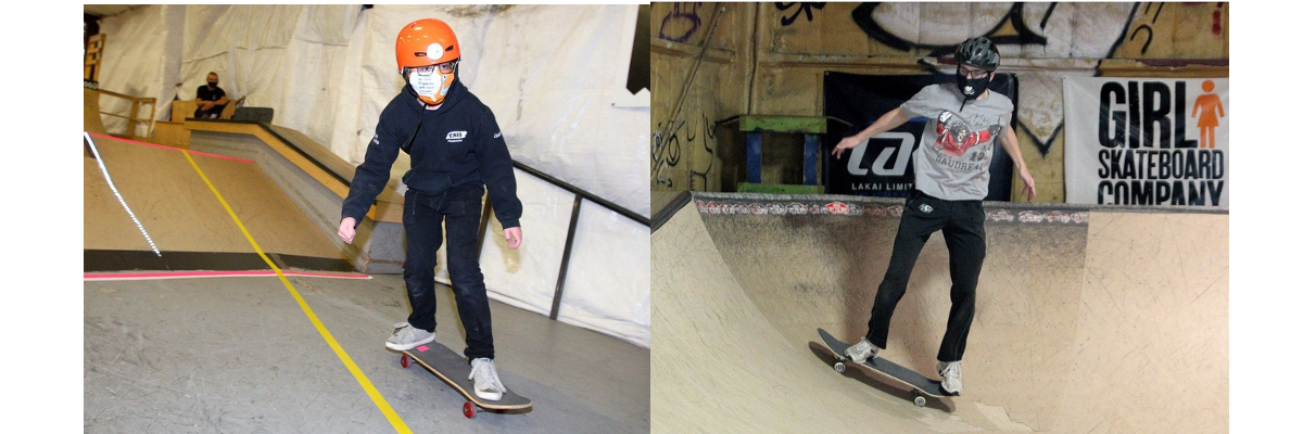 Gabriel Pigeon, un membre des « Skate Bats », est vu sur sa planche à roulettes au planchodrome appelé The Compound. Curtis Ruttle monte une planche à roulettes et tente un quarter pipe à l'intérieur de l’aire de planche à roulettes. Il porte un casque. 