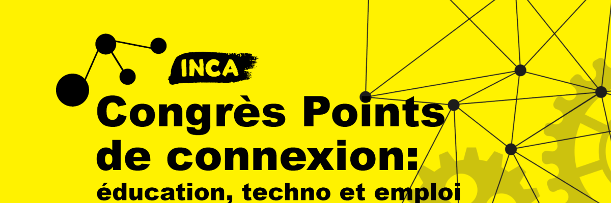 Logo du congrès Points de connexion avec des engrenage, des points reliés et le texte: éducation, techno et emploi