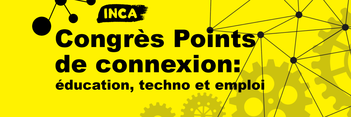 Logo du Congrès Points de connexion d'INCA avec le texte: éducation, techno et emploi. Avec le dessin de points interreliés.
