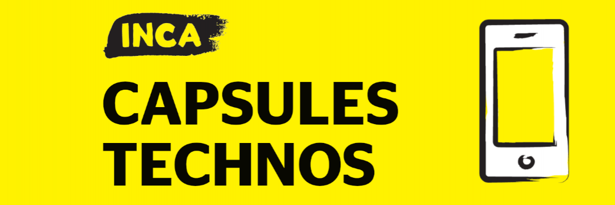 Fond jaune avec l'icone d'un téléphone et le texte: INCA Capsules Technos 