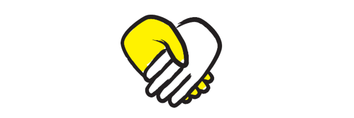 Icone de deux mains qui se tiennent au couleurs jaune et blanc d'INCA.