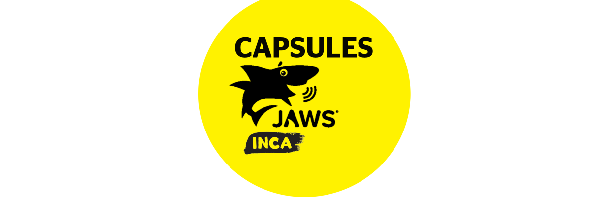 Cercle jaune avec le logo de Jaws pour former le texte Capsules Jaws et le logo d'INCA