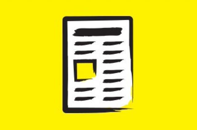 L'icône d'un journal blanc sur un fond jaune.