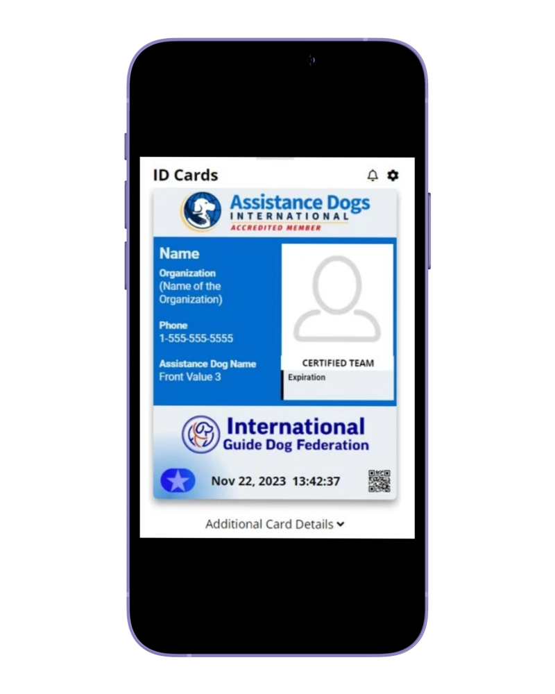 L'écran d'un iPhone affiche la nouvelle carte d'identité numérique ADI-IGDF.