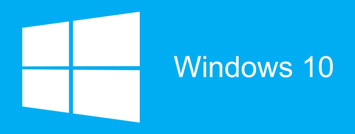 logo de Windows 10 blanc sur un fond bleu avec un icone représentant 4 fenêtres.