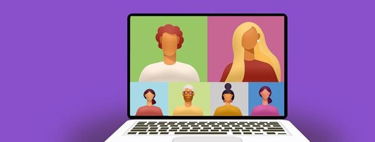Illustration d'un ordinateur portable en vidéoconférence.