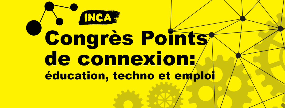 Logo du congrès Points de connexion avec des engrenage, des points reliés et le texte: éducation, techno et emploi