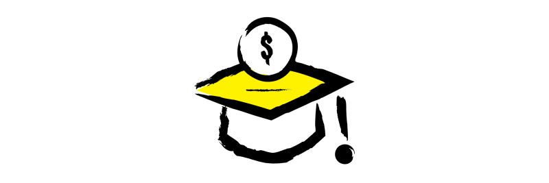 Image d'une casquette de fin d'études avec un pompon et un signe de dollar flottant au-dessus de la casquette.