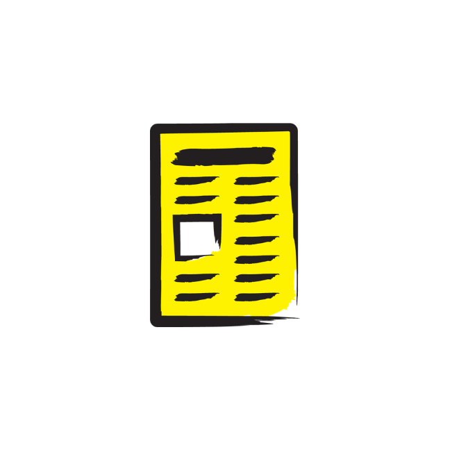 Image d'un journal rehaussé de touches de noir et de jaune.