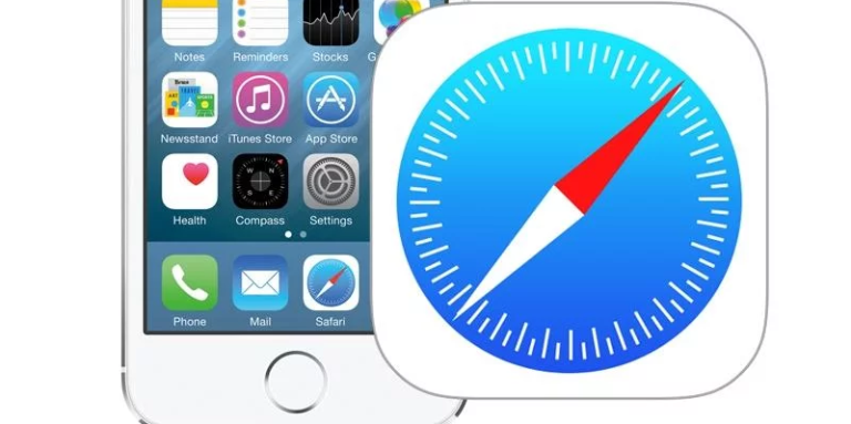 L'écran d'un téléphone cellulaire en arrière-plan avec l'icône de l'application Safari en avant-plan.