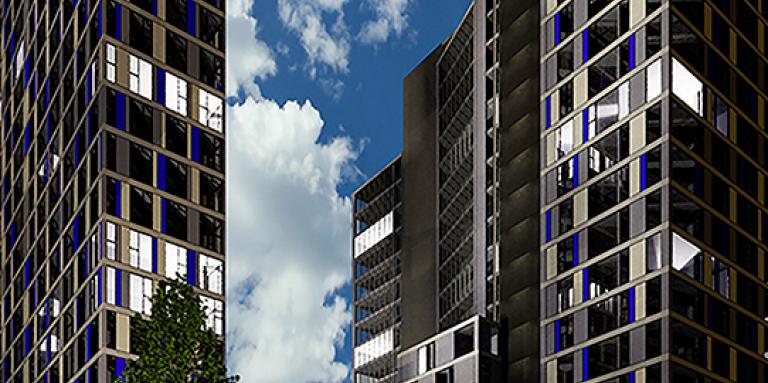 Image générée par ordinateur des immeubles Axess qui seront construits ultérieurement 