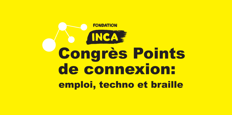 Logo de Point de Connexion sur un fond jaune : logo d’INCA avec le texte « Congrès Points de connexion : éducation, technologie et emploi ».