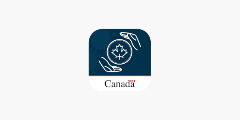 Icône de l'application ArriveCAN. Une illustration carrée de mains tenant une feuille d'érable entouré d'un cercle. iCône du Gouvernement du Canada.