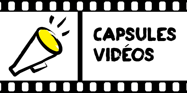 Dessin d'un film de caméra avec  un porte-voix et le texte : Capsules vid.éos