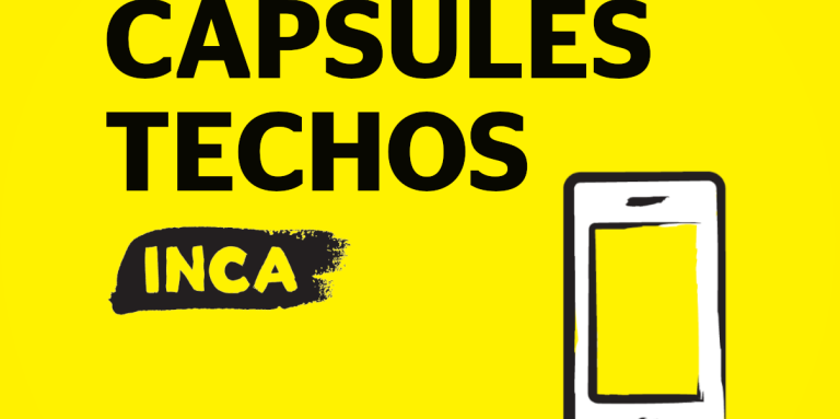 Fond jaune avec l'icone d'un téléphone et le texte: Capsules Technos INCA