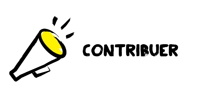 Icône d'un porte voix avec le texte: Contribuer