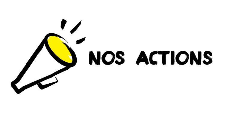 Icône d'un porte voix avec le texte: Nos actions
