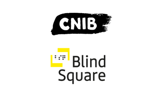 The CNIB logo on the top and the BlindSquare logo on the bottom