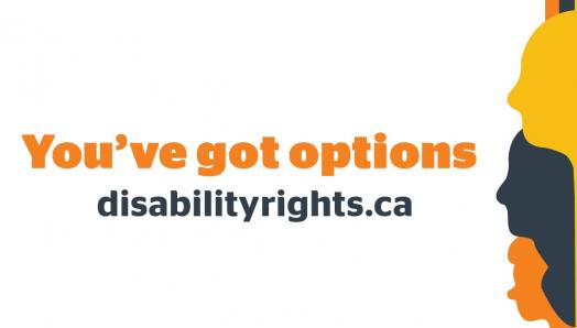 Une illustration de profil/silhouettes de trois visages. Texte : Vous avez des options. droits-personnes-handicap-can.ca