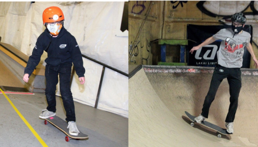 Gabriel Pigeon, un membre des « Skate Bats », est vu sur sa planche à roulettes au planchodrome appelé The Compound. Curtis Ruttle monte une planche à roulettes et tente un quarter pipe à l'intérieur de l’aire de planche à roulettes. Il porte un casque.