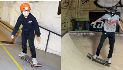 Gabriel Pigeon, un membre des « Skate Bats », est vu sur sa planche à roulettes au planchodrome appelé The Compound. Curtis Ruttle monte une planche à roulettes et tente un quarter pipe à l'intérieur de l’aire de planche à roulettes. Il porte un casque. 