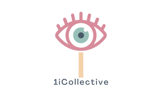 Le logo de 1iCollective Illustration d’un œil avec un contour rose et un iris bleu. Sous l’œil se trouve une ligne verticale de couleur pêche et le texte : 1iCollective.