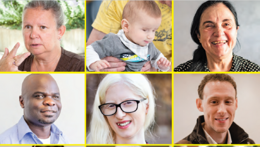 The front cover of CNIB’s strategic plan, The Way Forward. It features a collage of photos of people who are blind, Deafblind, or have low vision of different ages, genders, and ethnicities.